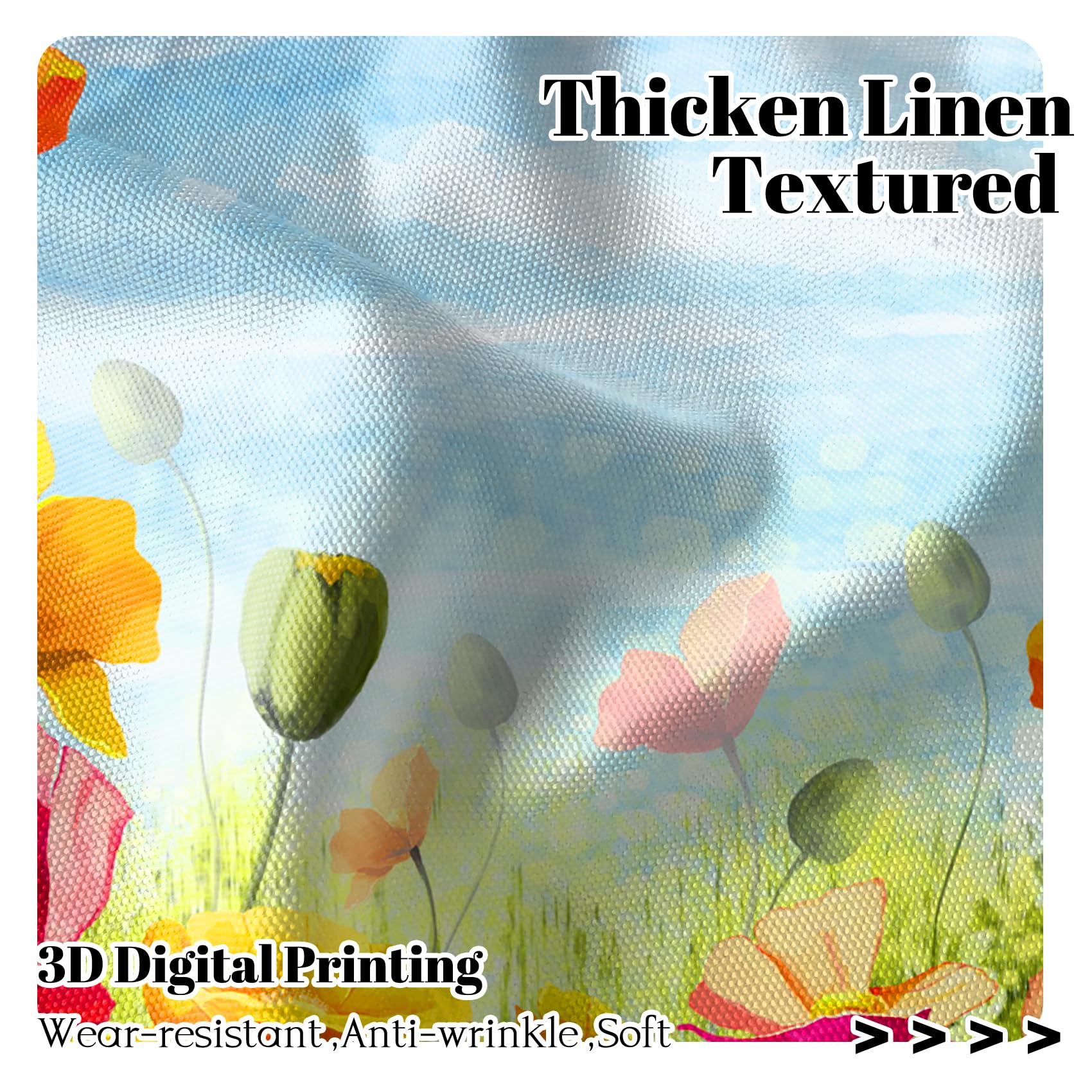 Renaiss 26 x 36 Inch Colorful Tulip Floral Small Kitchen Curtains Watercolor Garden Flower Spring Bathroom Half Window Treatment Drapes Plant Blue Sky RV Camper Darking Privacy Curtain Linen 2 Panels - Image 3