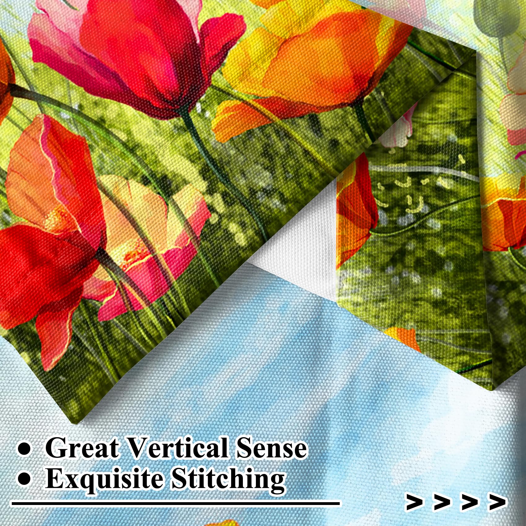 Renaiss 26 x 36 Inch Colorful Tulip Floral Small Kitchen Curtains Watercolor Garden Flower Spring Bathroom Half Window Treatment Drapes Plant Blue Sky RV Camper Darking Privacy Curtain Linen 2 Panels - Image 4