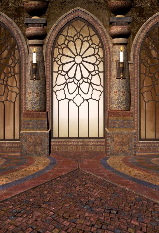Renaiss 6x8ft Medieval Castle Interior Backdrop for Photoshoot Artistic Portrait Painted Pillars Brick Floor Arched Window Photography Background Party Decors Wedding Photo Studio Props Wallpaper - Image 4