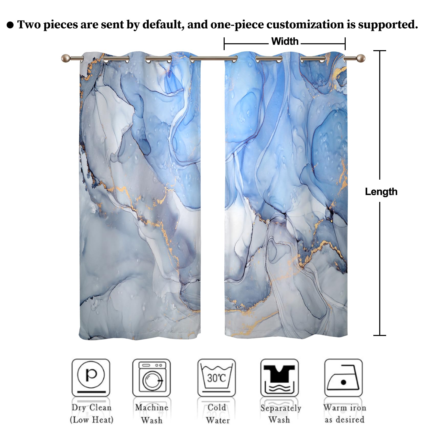 Renaiss Blue Marble Blackout Curtains, Light Blue Liquid Art Thermal Insulated Bedroom Window Curtains, Modern Luxury Marble Texture Window Drapes for Living Room, 42W x 84L 2 Panels Set - Image 9