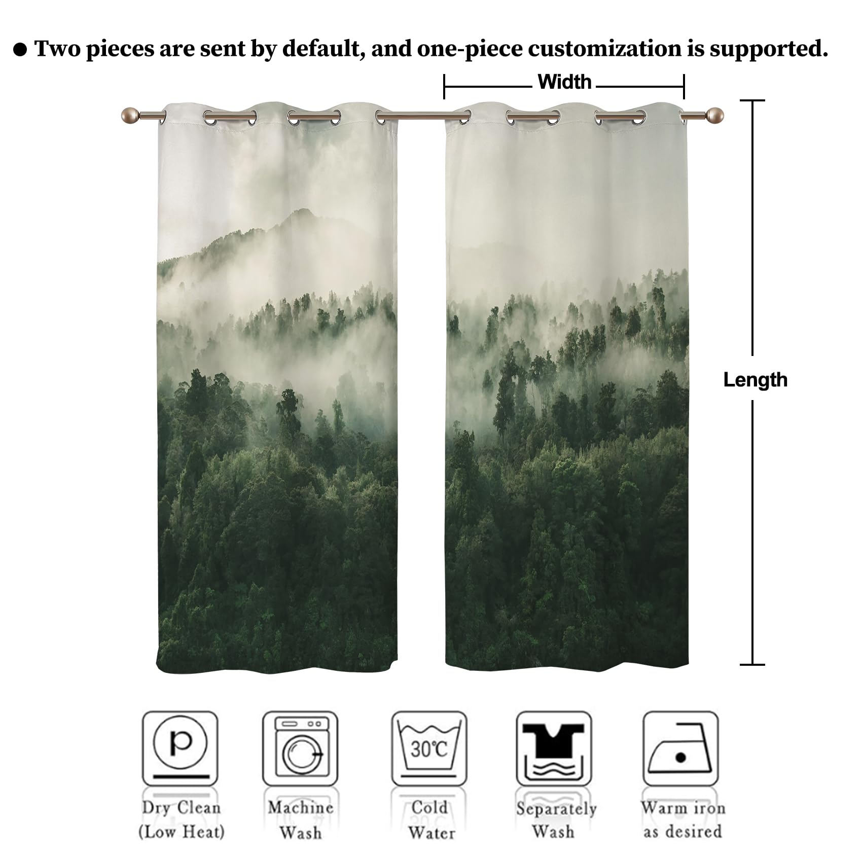 Renaiss Foggy Forest Blackout Curtains, Misty Mountain Mystric Forest Thermal Insulated Curtains for Bedroom Natural Grommet Window Drapes for Kitchen 29W x 55L inches 2 Panels Set - Image 9